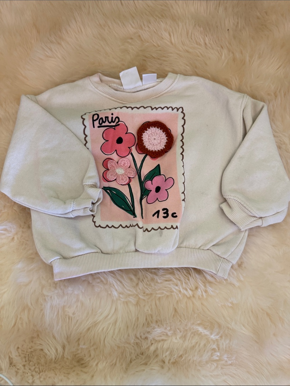 Zara Cream Sweatshirt with Pink Floral Patch